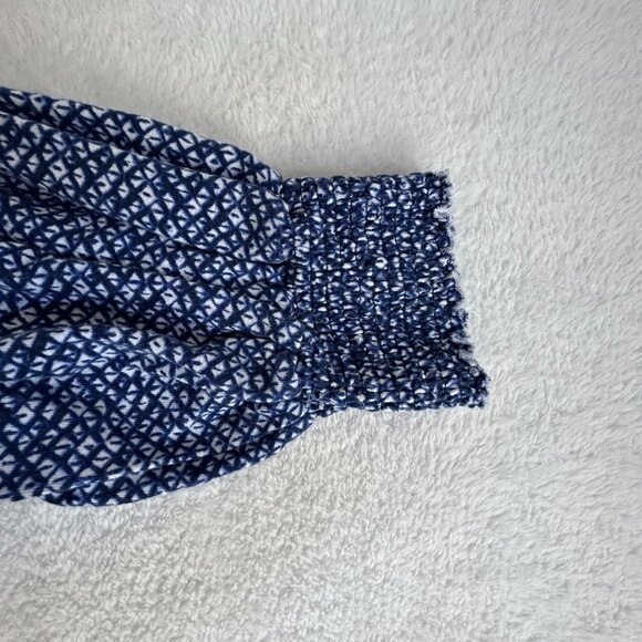 Chico's Womens Blue & White Geometric Balloon Sleeve V-Neck Top Size 1, Medium - Picture 8 of 8